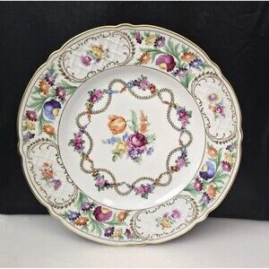 Vintage Schumann Bavaria Dresden Flowers Dinner Plate 10 7/8” US Zone